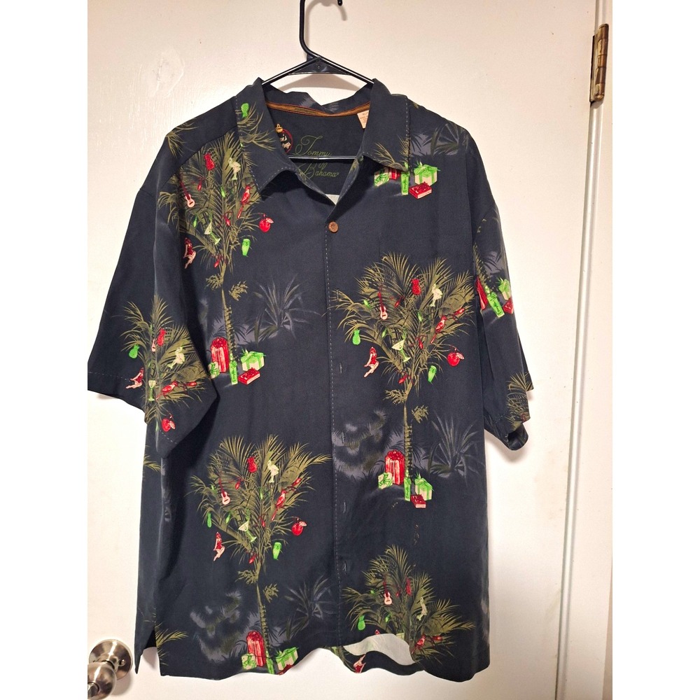Tommy Bahama Mens XL Christmas Silk Wool Camp Shirt Seasons Greetings Palm Tree